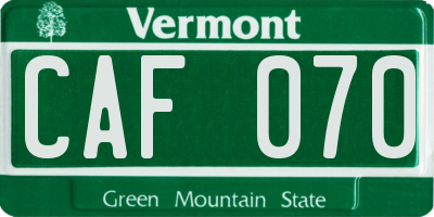 VT license plate CAF070
