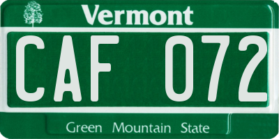 VT license plate CAF072