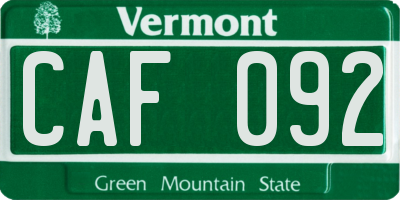 VT license plate CAF092