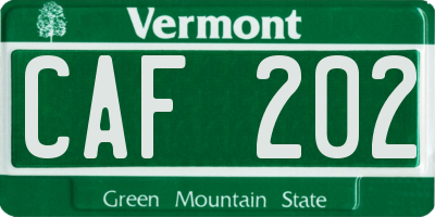 VT license plate CAF202
