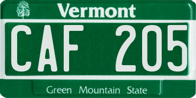 VT license plate CAF205
