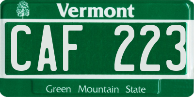 VT license plate CAF223