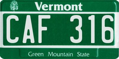 VT license plate CAF316