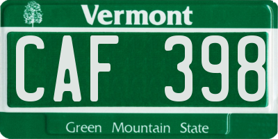 VT license plate CAF398