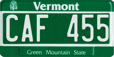 VT license plate CAF455