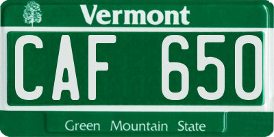 VT license plate CAF650