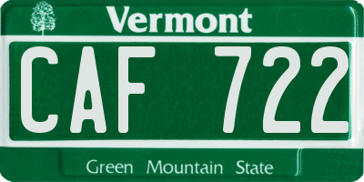 VT license plate CAF722