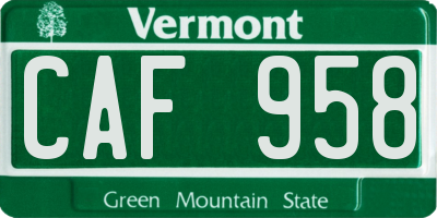 VT license plate CAF958