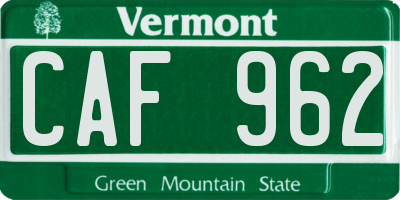 VT license plate CAF962