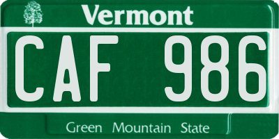 VT license plate CAF986