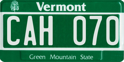 VT license plate CAH070