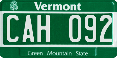 VT license plate CAH092
