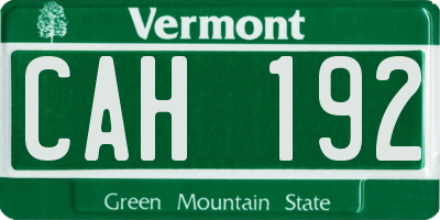 VT license plate CAH192