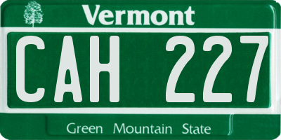 VT license plate CAH227