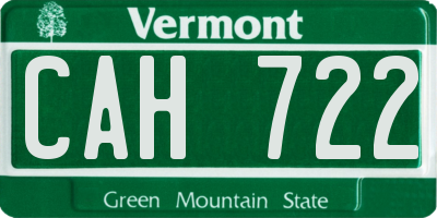 VT license plate CAH722