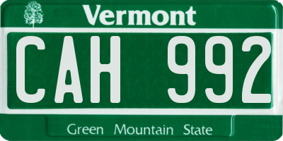 VT license plate CAH992