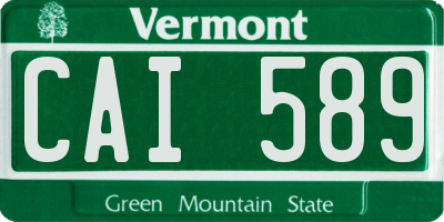 VT license plate CAI589