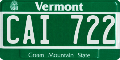 VT license plate CAI722