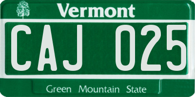 VT license plate CAJ025