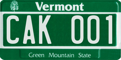 VT license plate CAK001