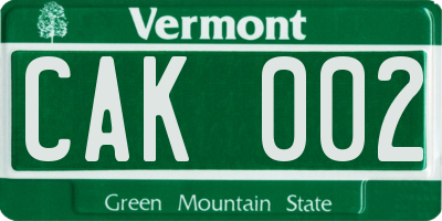 VT license plate CAK002