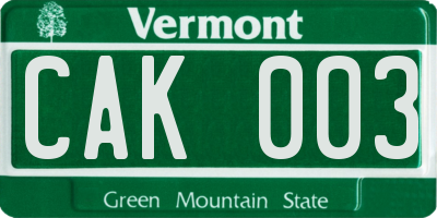 VT license plate CAK003