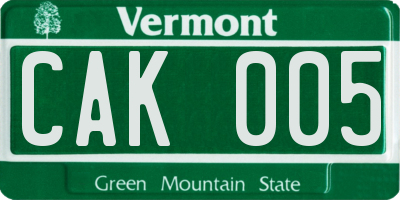 VT license plate CAK005