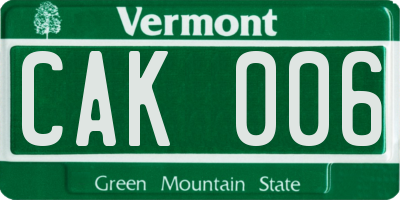 VT license plate CAK006