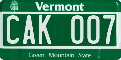 VT license plate CAK007