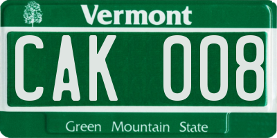 VT license plate CAK008