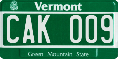 VT license plate CAK009
