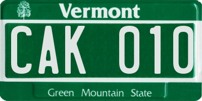 VT license plate CAK010