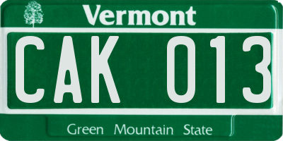 VT license plate CAK013