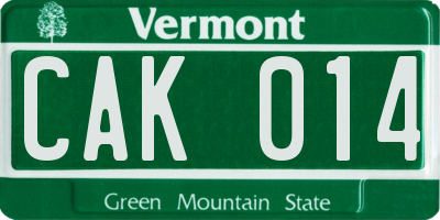 VT license plate CAK014