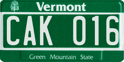 VT license plate CAK016