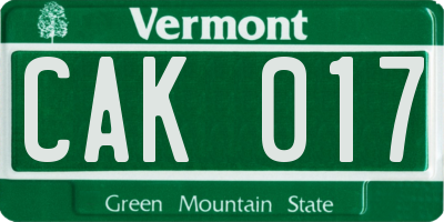 VT license plate CAK017