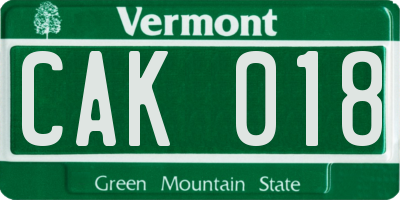 VT license plate CAK018
