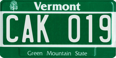 VT license plate CAK019