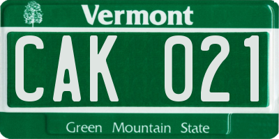VT license plate CAK021