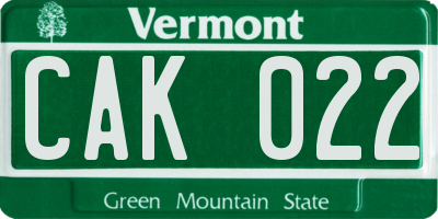 VT license plate CAK022
