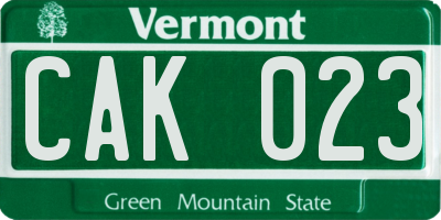 VT license plate CAK023