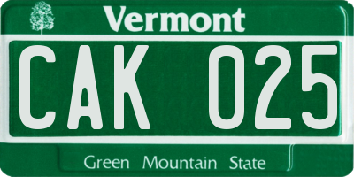 VT license plate CAK025
