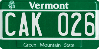 VT license plate CAK026