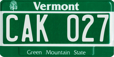 VT license plate CAK027