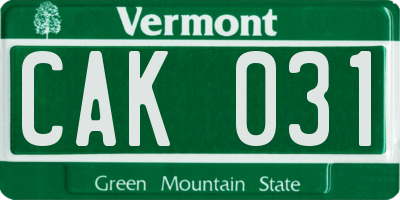 VT license plate CAK031