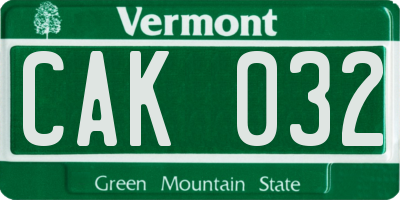 VT license plate CAK032