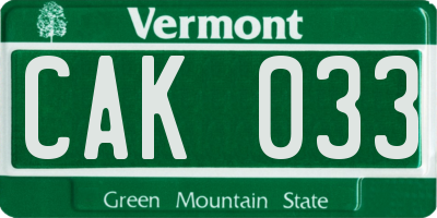 VT license plate CAK033