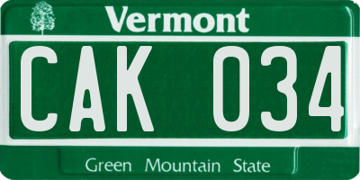 VT license plate CAK034
