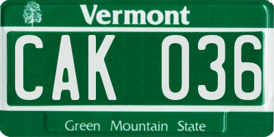 VT license plate CAK036