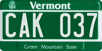VT license plate CAK037
